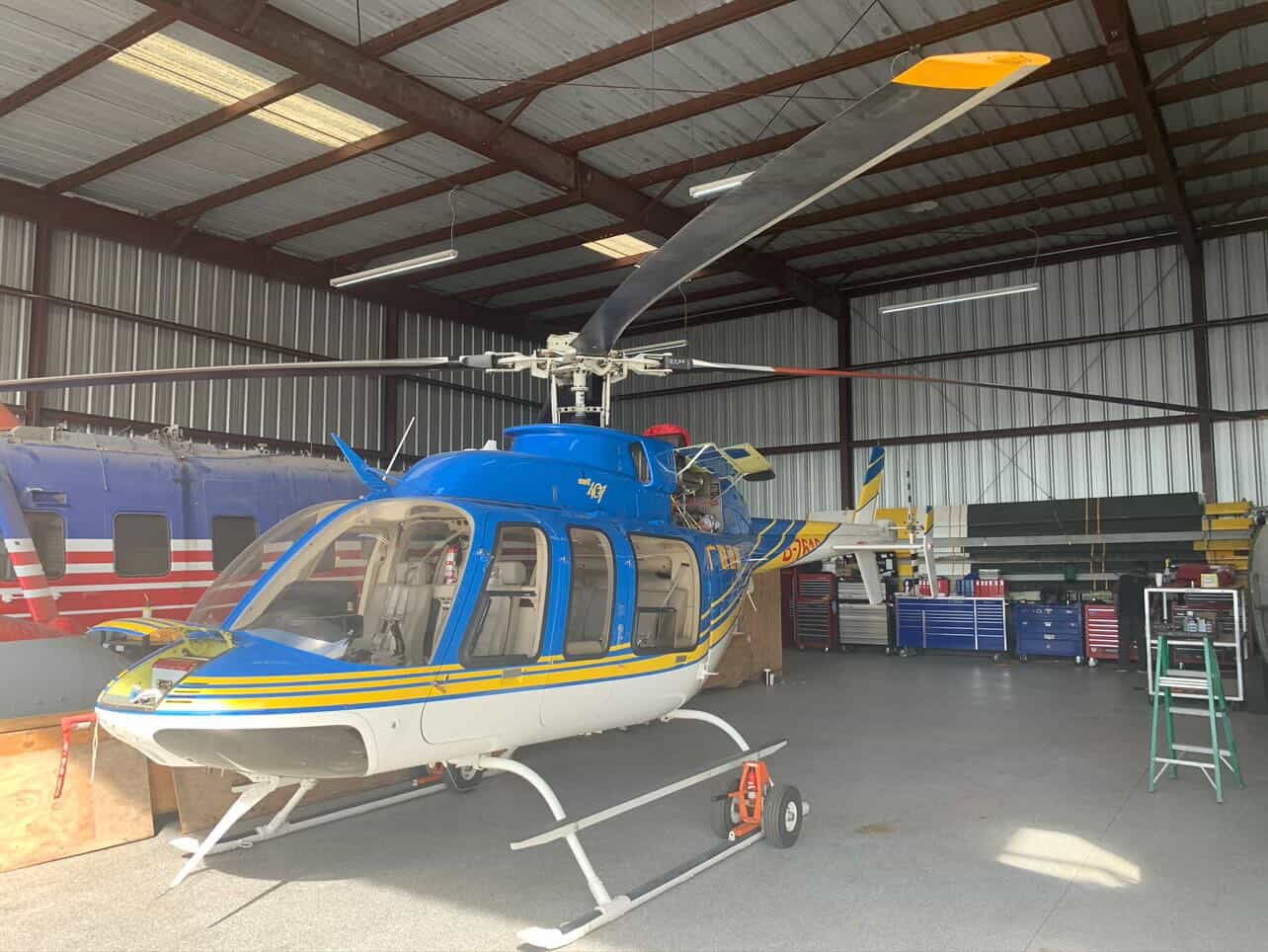 Blue Bell 206 in hangar between missions
